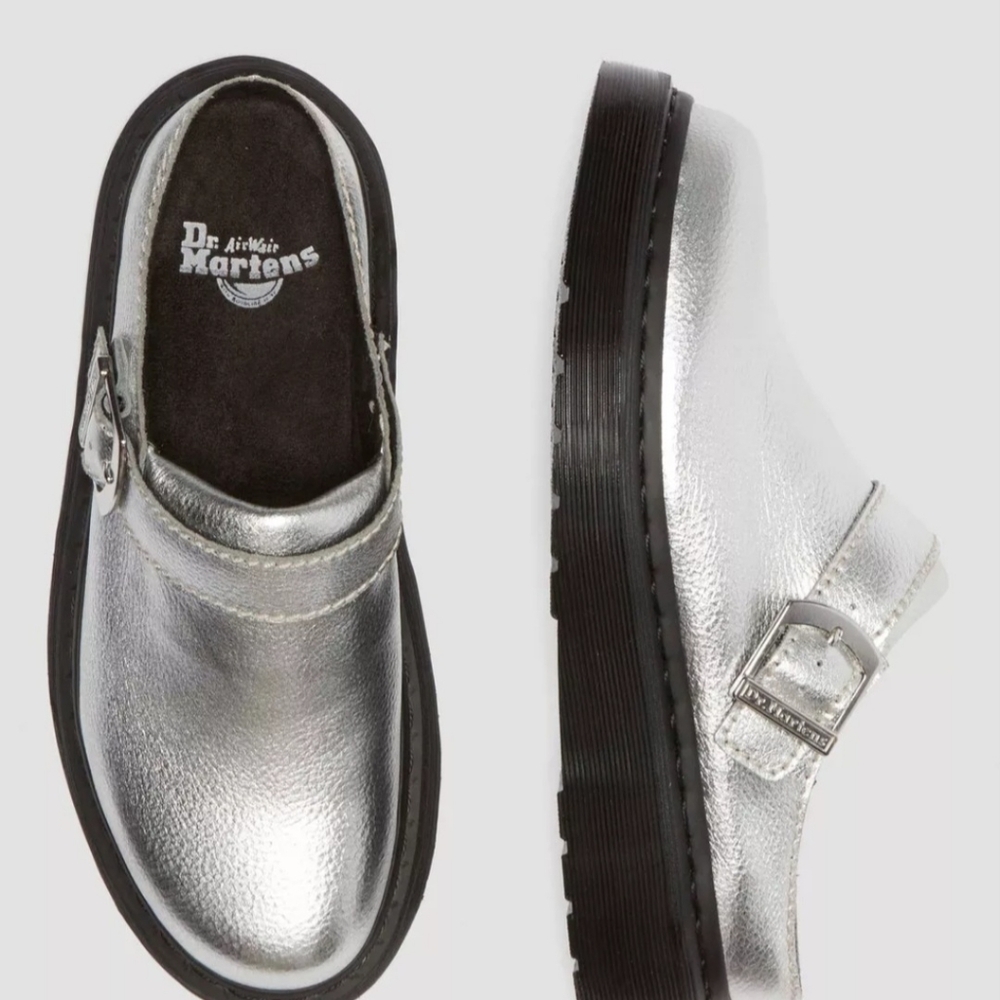 Silver Dr Martens Sling Back Mules - Picture 3 of 16